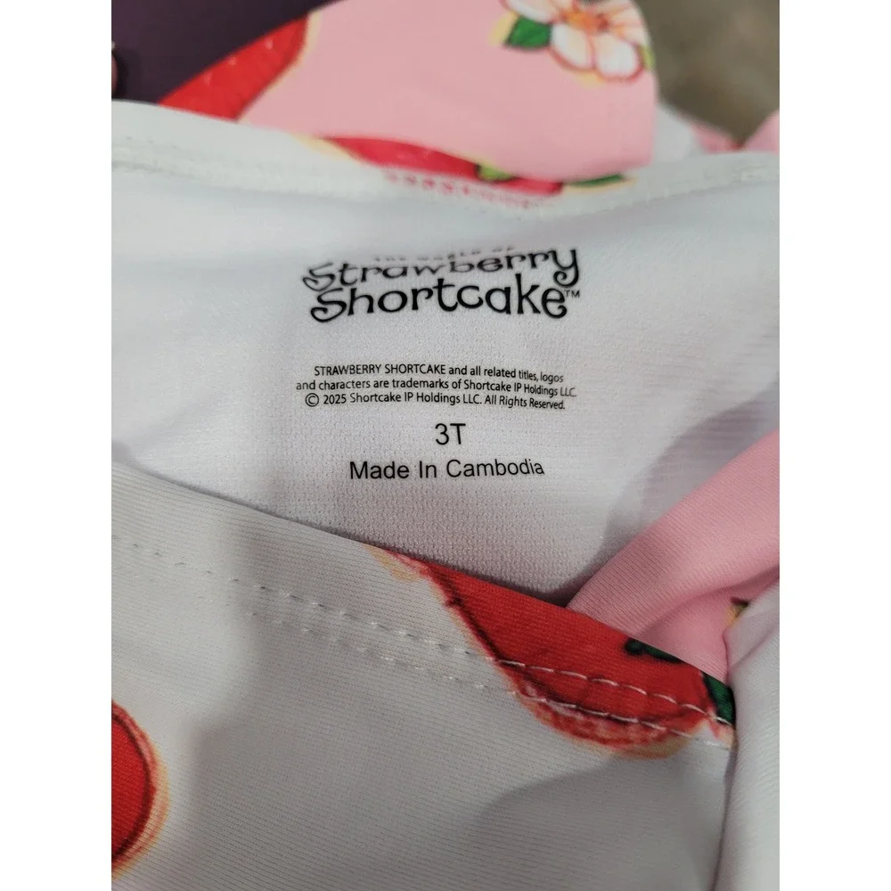 Strawberry Shortcake Swimsuit Toddler Girls 3T‎ One Piece Ruffles Pink White #3